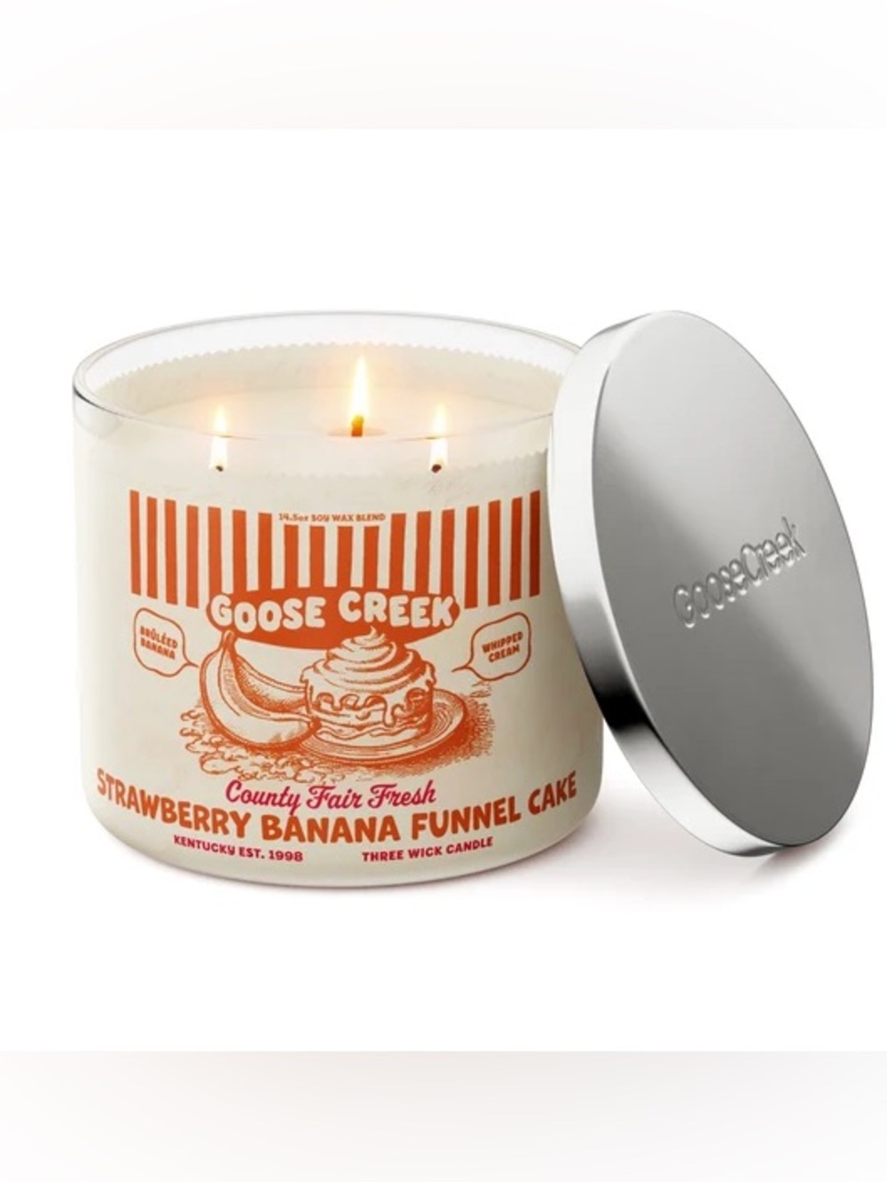New Goose Creek Strawberry Banana Funnel Cake 3-Wick Candle 14.5 oz